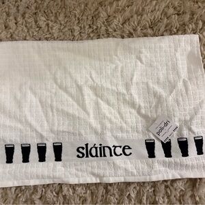 White 'Sláinte' Cotton Kitchen Towel with Pint Glass Motif